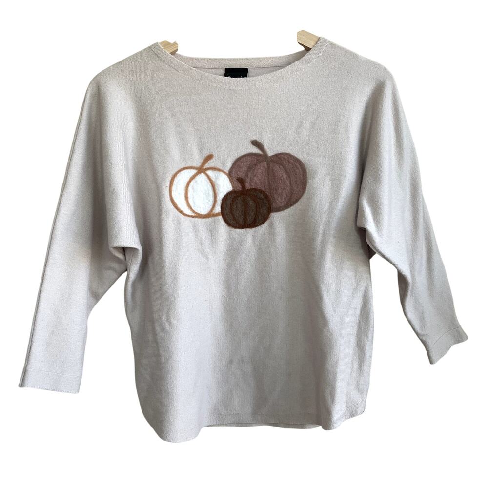 Aaeda gray cream pumpkin sweater halloween‎ fall batwing sleeve women's small
